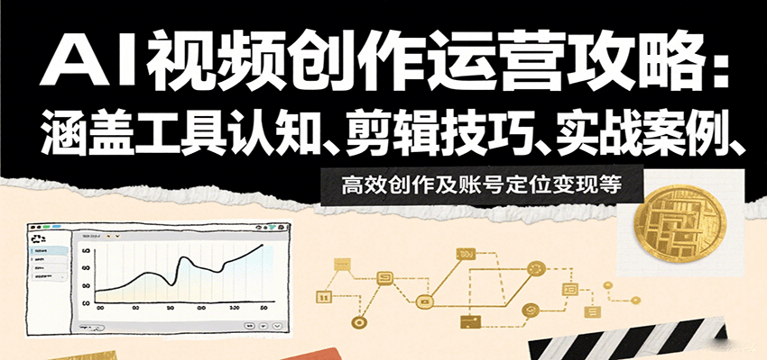 AI视频创作运营攻略:涵盖工具认知、剪辑技巧、实战案例、高效创作及账号定位变现等-冒泡网