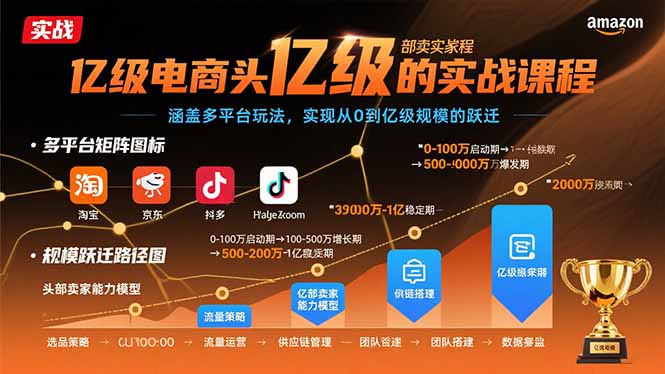 亿级电商头部卖家的实战课程:涵盖多平台玩法,实现从0到亿级规模的跃迁-冒泡网