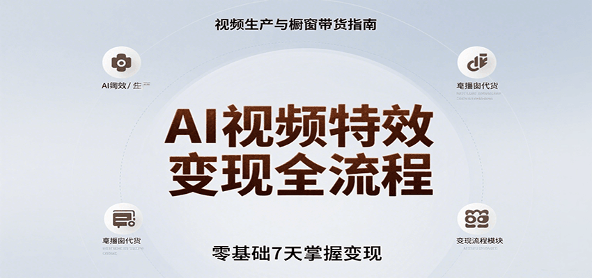 AI视频特效变现全流程,零基础7天掌握视频生产到橱窗带货变现-冒泡网