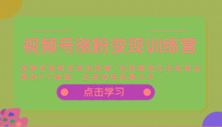 视频号涨粉变现训练营-实现微信生态私域运营的3个维度,达到变现的最大化-冒泡网