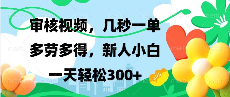 审核视频,几秒一单,多劳多得,新人小白一天轻松300+-冒泡网