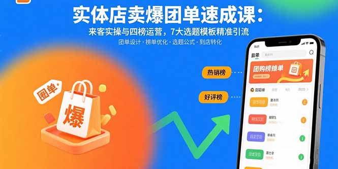 实体店卖爆团单速成课:来客实操与四榜运营,7大选题模板精准引流-冒泡网