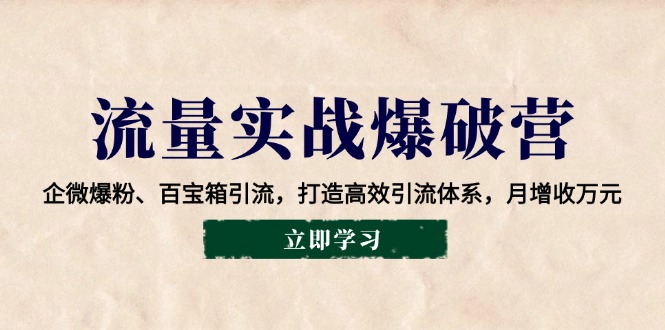 流量实战爆破营:企微爆粉、百宝箱引流,打造高效引流体系,月增收万元-冒泡网