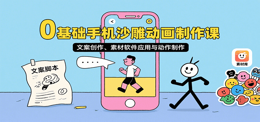 0基础手机沙雕动画制作课,文案创作、素材软件应用与动作制作-冒泡网
