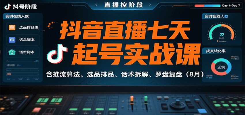 抖音直播七天起号实战课:含推流算法、选品排品、话术拆解、罗盘复盘(8月)-冒泡网