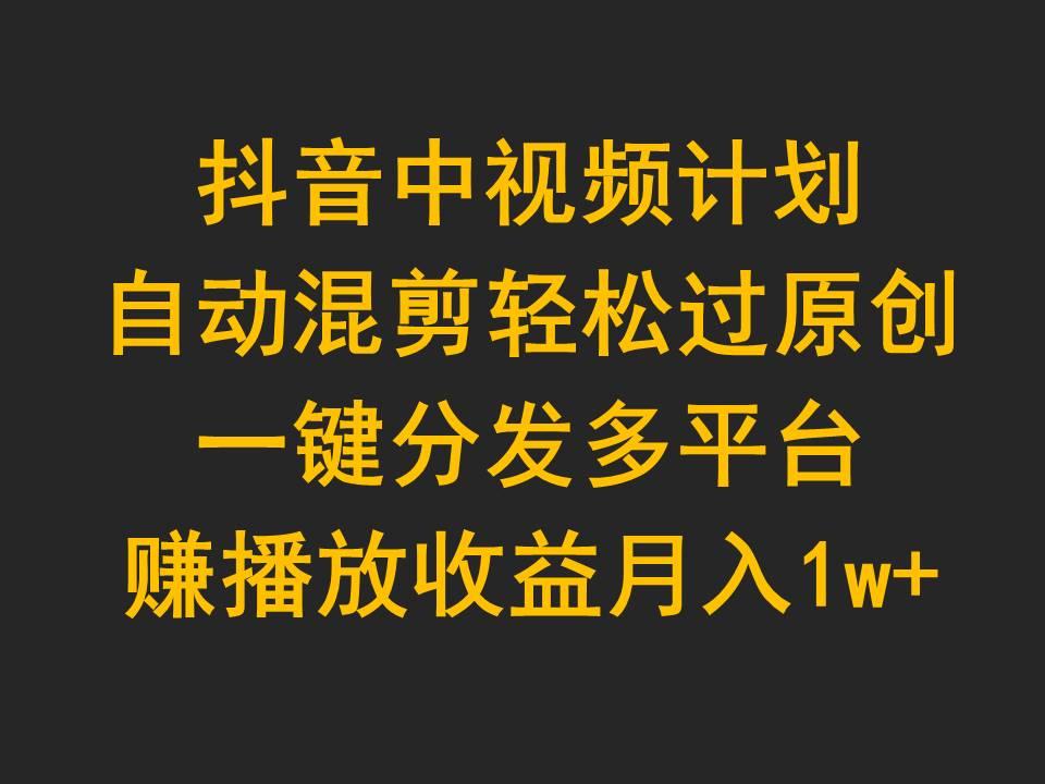 (9825期)抖音中视频计划,自动混剪轻松过原创,一键分发多平台赚播放收益,月入1w+-冒泡网