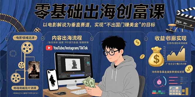 零基础出海创富课:以电影解说为垂直赛道,实现不出国门赚美金的目标-冒泡网