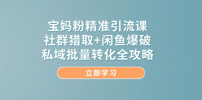 宝妈粉精准引流课,社群猎取+闲鱼爆破,私域批量转化全攻略-冒泡网