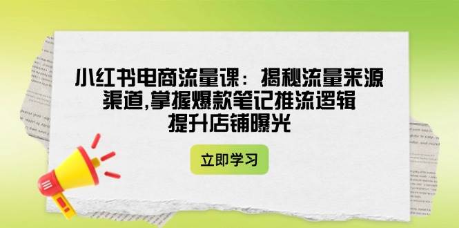 小红书电商流量课:揭秘流量来源渠道,掌握爆款笔记推流逻辑,提升店铺曝光-冒泡网
