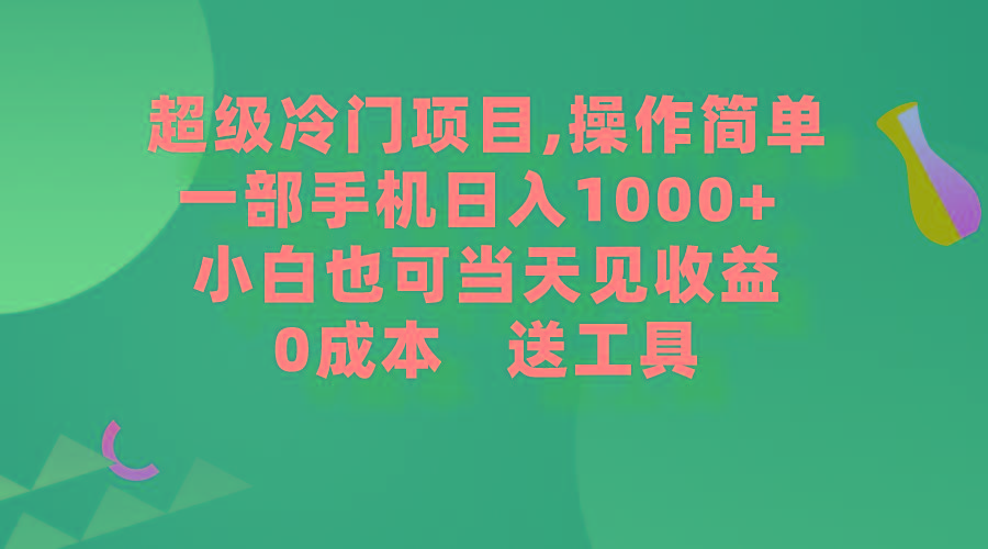 (9291期)超级冷门项目,操作简单，一部手机轻松日入1000+，小白也可当天看见收益-冒泡网