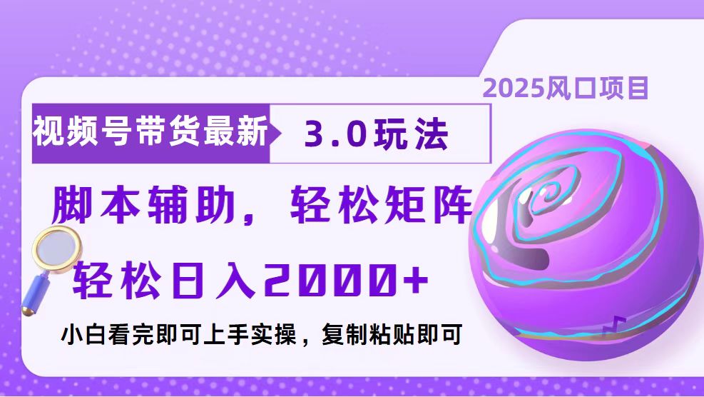 视频号带货最新3.0玩法,作品制作简单,当天起号,复制粘贴,脚本辅助…-冒泡网