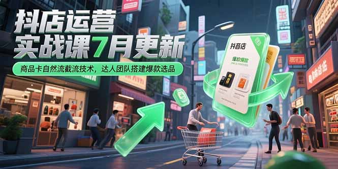 抖店运营实战课7月更新,商品卡自然流截流技术,达人团队搭建爆款选品-冒泡网