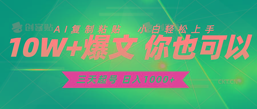 三天起号 日入1000+ AI复制粘贴 小白轻松上手-冒泡网