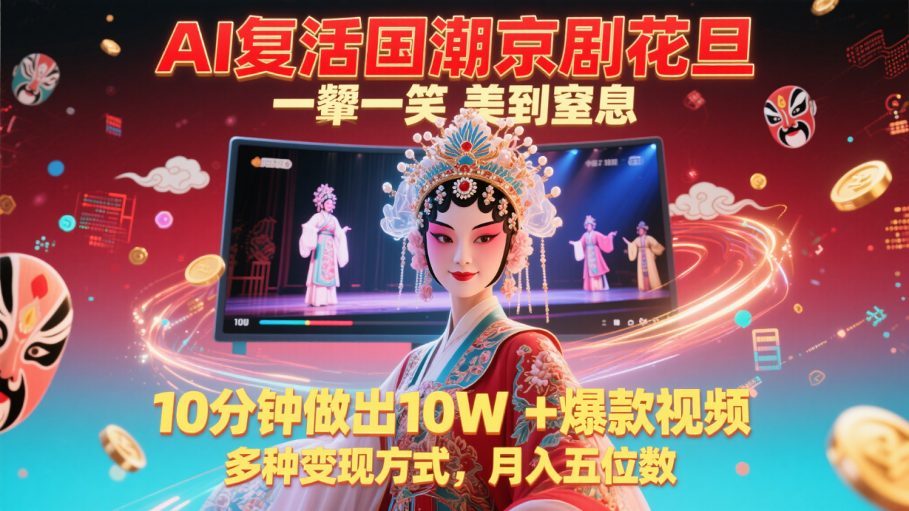 AI复活国潮京剧花旦,一颦一笑美到窒息,10分钟做出10W+爆款视频,多种变现方式-冒泡网