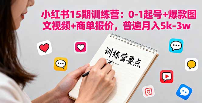 小红书15期训练营:0-1起号+爆款图文视频+商单报价,普遍月入5k-3w-冒泡网