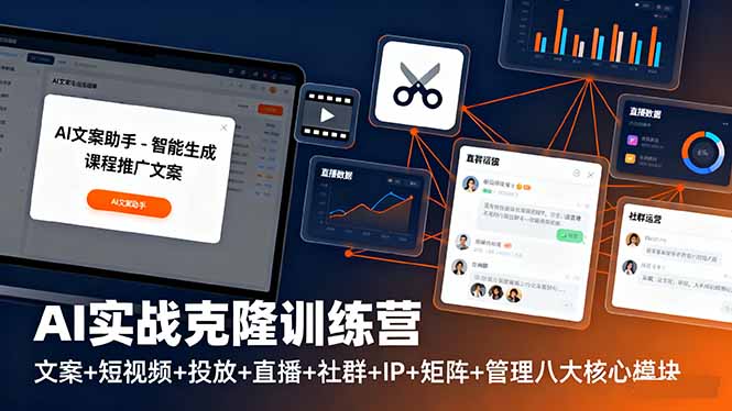 AI实战克隆训练营:文案+短视频+投放+直播+社群+IP+矩阵+管理八大核心模块-冒泡网