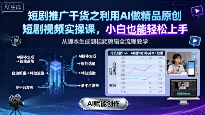 短剧推广干货之利用AI做精品原创短剧视频实操课,小白也能轻松上手-冒泡网