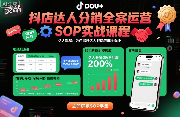 抖店达人分销全案运营SOP实战课程，为你揭开达人对接的神秘面纱-冒泡网