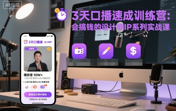 3天口播速成训练营，会搞钱的设计师IP系列实战课-冒泡网