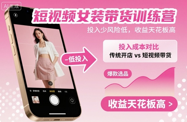 短视频女装带货训练营,投入少风险低,收益天花板高-冒泡网