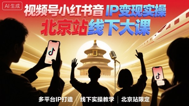 视频号小红书抖音IP变现实操北京站线下大课,40+行业短视频高变现姿势,100+IP高变现实操技术-冒泡网