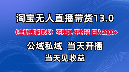 淘宝无人直播13.0，公域私域技术，不封号，不违规布局下半年旺季赛道，日入1K+（独家技术）【揭秘】-冒泡网