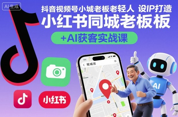 抖音视频号小红书同城老板轻人设IP打造+AI获客实战课,人设打造-算法拆解-拍摄剪辑-内容运营-AI创作-冒泡网