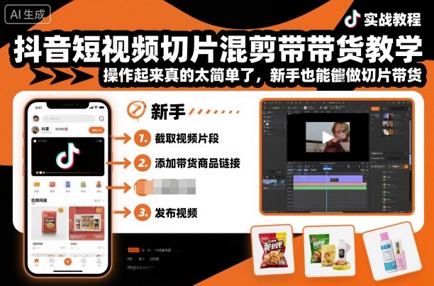 抖音短视频切片混剪带货教学,操作起来真的太简单了,新手也能做切片带货-冒泡网