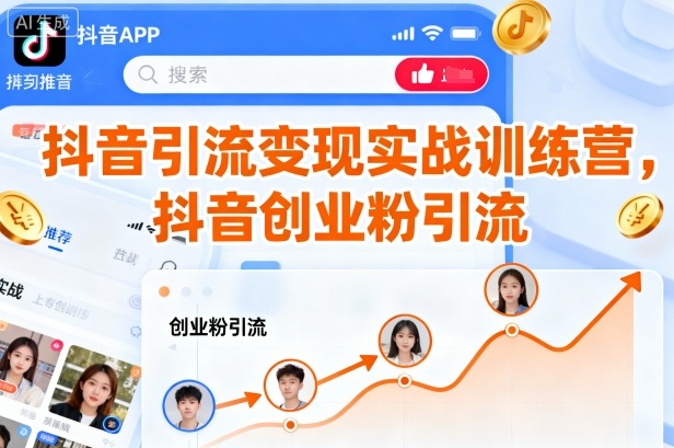 抖音引流变现实战训练营，抖音创业粉引流-冒泡网