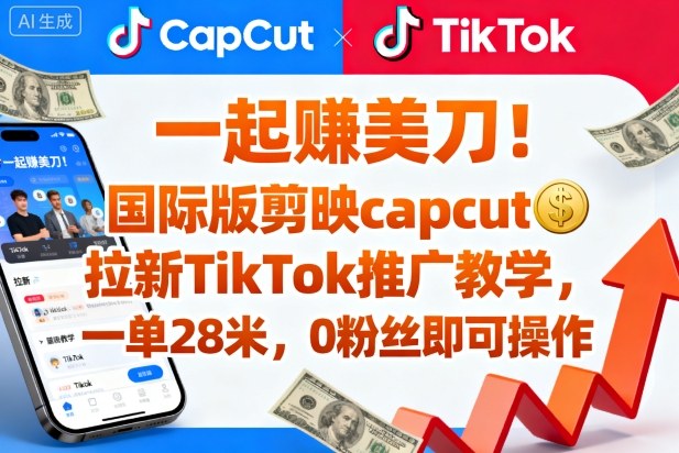 一起賺美刀！国际版剪映capcut拉新TikTok推广教学，一单28米，0粉丝即可操作（附推广入口和教学）-冒泡网