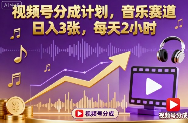 视频号分成计划,音乐赛道,日入3张,每天2小时-冒泡网