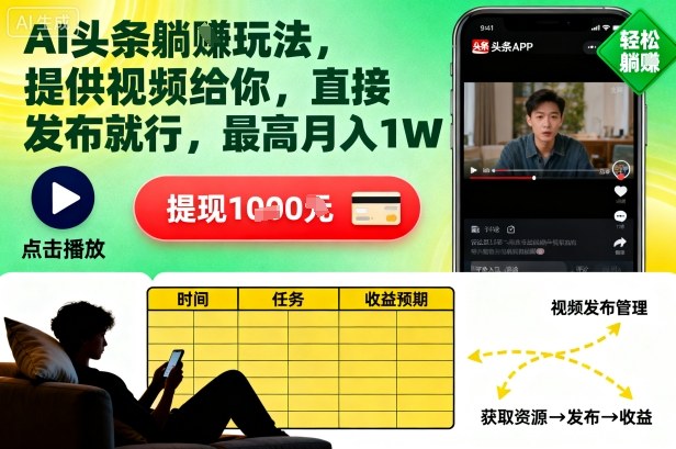 AI头条躺賺玩法,提供视频给你,直接发布就行,最高月入1W+【揭秘】-冒泡网