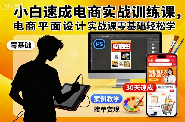 小白速成电商实战训练课，电商平面设计实战课零基础轻松学-冒泡网