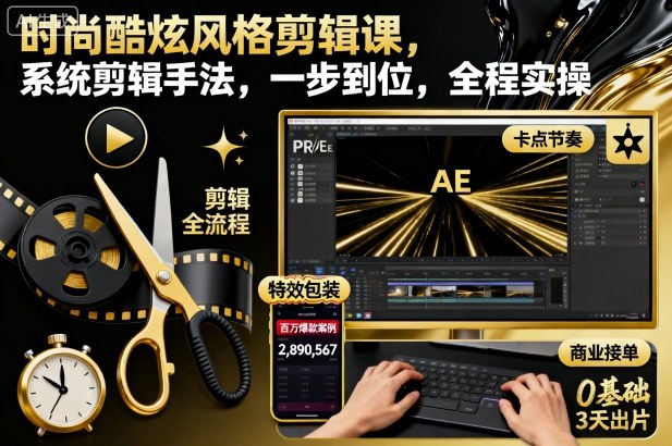时尚酷炫风格剪辑课,系统剪辑手法,一步到位,全程实操-冒泡网