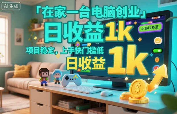 在家一台电脑创业，小游戏赛道，项目稳定，上手快门槛低，日收益1k+【揭秘】-冒泡网