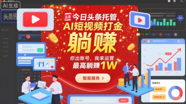 今日头条托管,AI短视频打金,你出账号,我来运营,最高躺賺1W【揭秘】-冒泡网