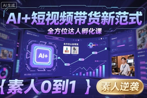 AI+短视频带货新范式全方位达人孵化课,素人也可以从0到1,全方位认知短视频带货-冒泡网