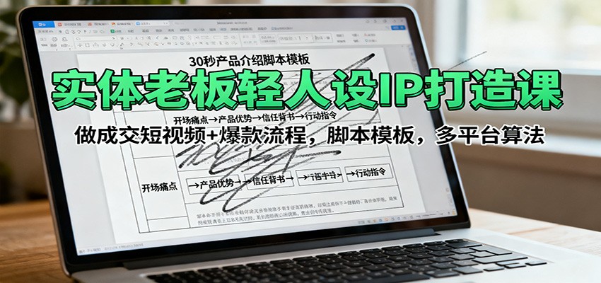 实体老板轻人设IP打造课:做成交短视频+爆款流程,脚本模板,多平台算法-冒泡网