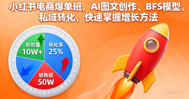 小红书电商爆单班,AI图文创作、BFS模型、私域转化,快速掌握增长方法-冒泡网