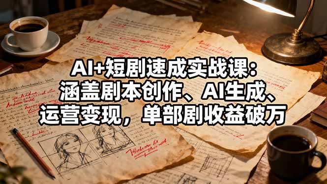 AI+短剧速成实战课：涵盖剧本创作、AI生成、运营变现，单部剧收益破万-冒泡网