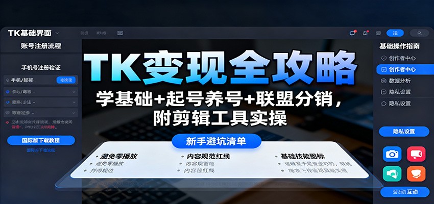 TK变现全攻略:学基础+起号养号+联盟分销,附剪辑工具实操-冒泡网