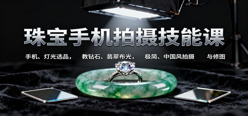 珠宝手机拍摄技能课:手机、 灯光选品，教钻石、翡翠布光，极简、中国风拍摄与修图-冒泡网
