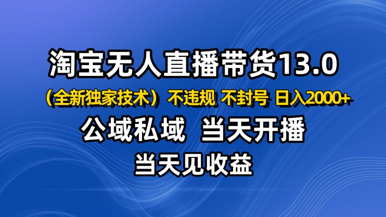 淘宝无人直播13.0,公域私域技术,不封号,不违规 布局下半年旺季赛道,日入2000+-冒泡网