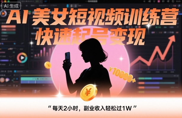 AI美女短视频训练营，快速起号变现，每天2小时，副业收入轻松过1W-冒泡网