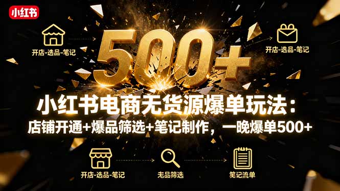 小红书电商无货源爆单玩法:店铺开通+爆品筛选+笔记制作,一晚爆单500+-冒泡网