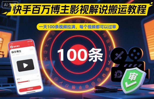 快手百万博主影视解说搬运教程,一天100条视频拉满,每个视频都可以过审-冒泡网