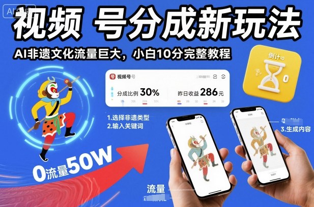 视频号分成新玩法，AI非遗文化流量巨大，小白10分钟搞定，完整教程-冒泡网