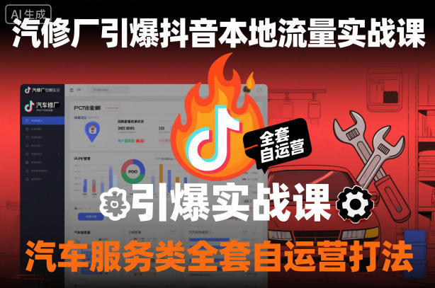 汽修厂引爆抖音本地流量实战课，汽车服务类全套自运营打法-冒泡网