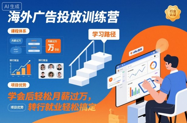 海外广告投放训练营,学会后轻松月薪过万,转行就业轻松搞定-冒泡网