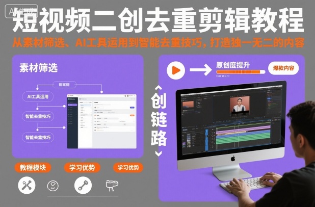短视频二创去重剪辑教程,从素材筛选、AI工具运用到智能去重技巧,打造独一无二的内容-冒泡网